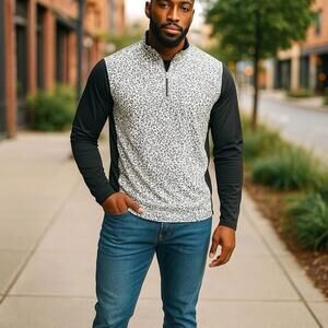 Antigua Men’s Filter Long Sleeve 1/4 Zip Pullover Black & Gray Size Large NWT